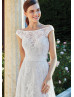 Boat Neck Ivory Lace Sparkle Tulle Wedding Dress